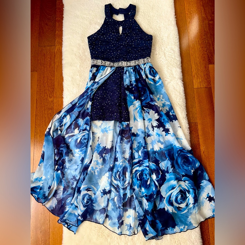 AS NEW Girls sz 12 festive BLUE dress/romper